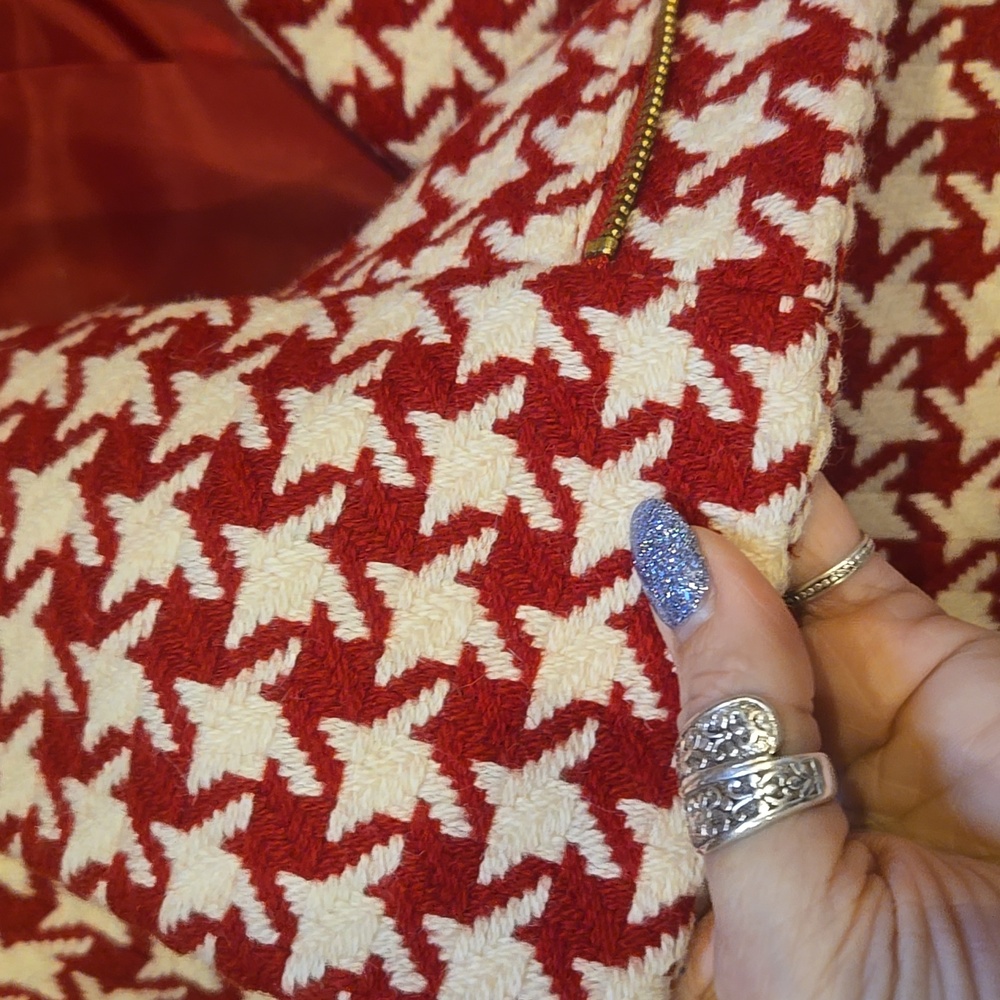 Talbot's Red/White Houndstooth Wool Blend Fully Lined Moto Jacket - Picture 3 of 9